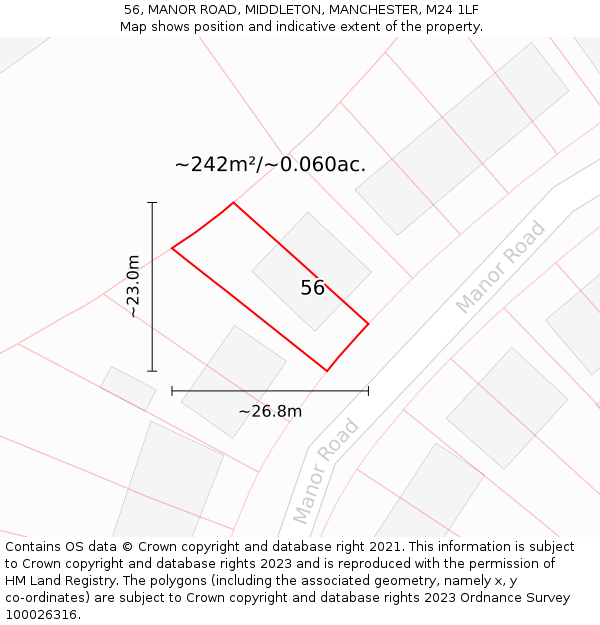 56, MANOR ROAD, MIDDLETON, MANCHESTER, M24 1LF: Plot and title map