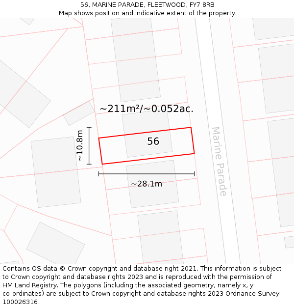 56, MARINE PARADE, FLEETWOOD, FY7 8RB: Plot and title map