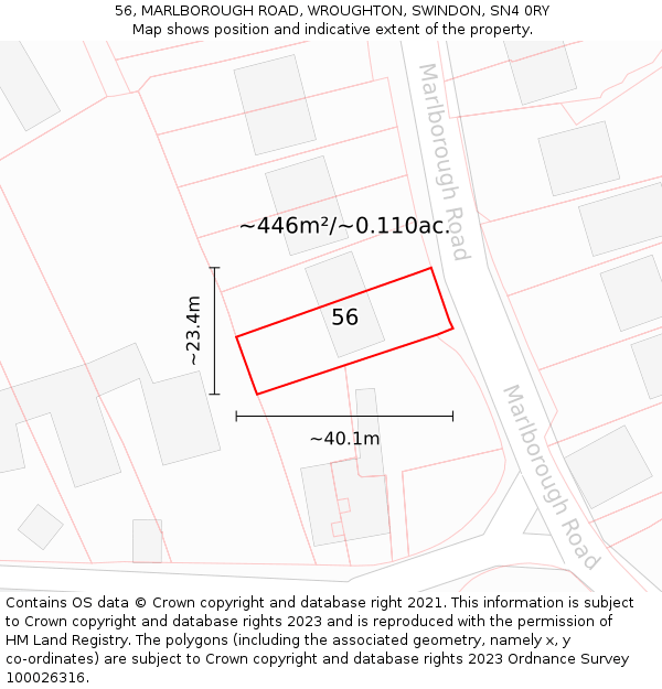 56, MARLBOROUGH ROAD, WROUGHTON, SWINDON, SN4 0RY: Plot and title map