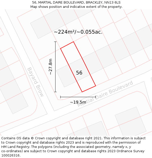 56, MARTIAL DAIRE BOULEVARD, BRACKLEY, NN13 6LS: Plot and title map