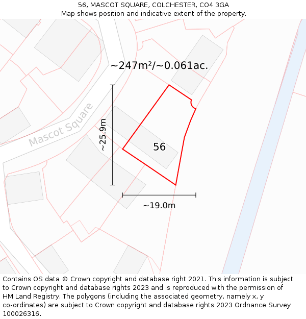 56, MASCOT SQUARE, COLCHESTER, CO4 3GA: Plot and title map