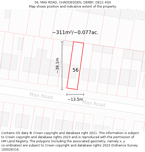 56, MAX ROAD, CHADDESDEN, DERBY, DE21 4GX: Plot and title map