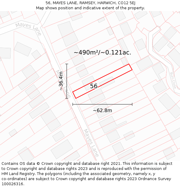 56, MAYES LANE, RAMSEY, HARWICH, CO12 5EJ: Plot and title map