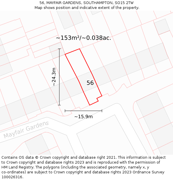 56, MAYFAIR GARDENS, SOUTHAMPTON, SO15 2TW: Plot and title map