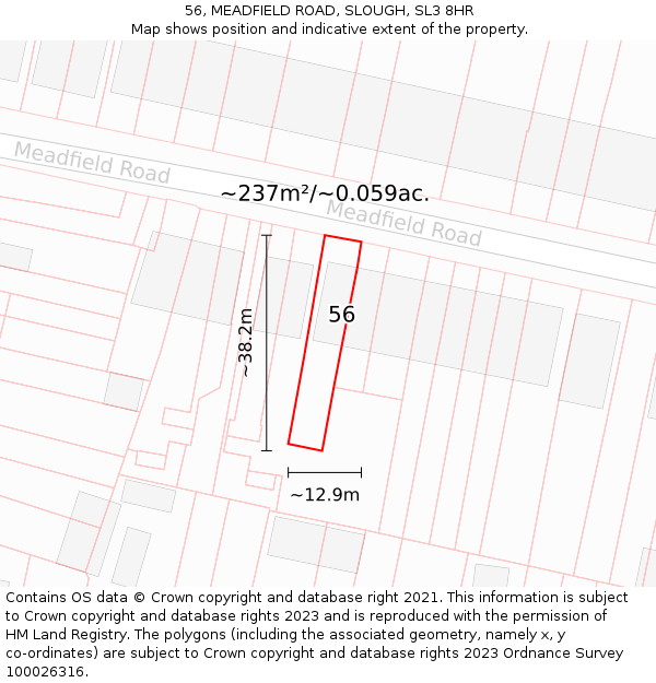 56, MEADFIELD ROAD, SLOUGH, SL3 8HR: Plot and title map