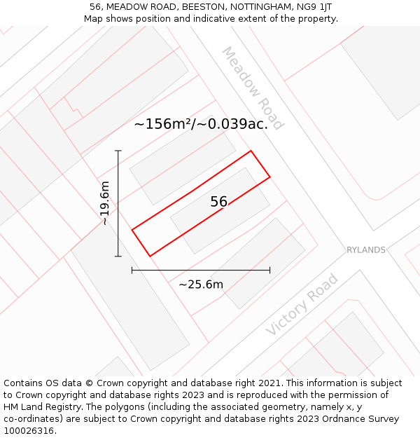 56, MEADOW ROAD, BEESTON, NOTTINGHAM, NG9 1JT: Plot and title map