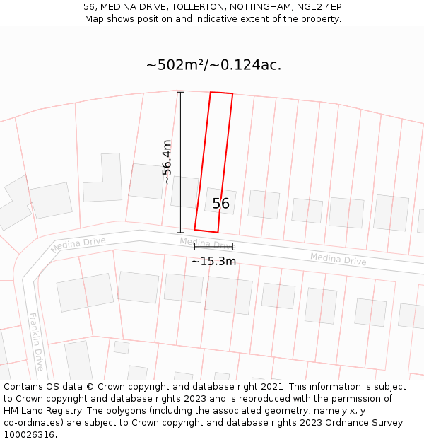 56, MEDINA DRIVE, TOLLERTON, NOTTINGHAM, NG12 4EP: Plot and title map