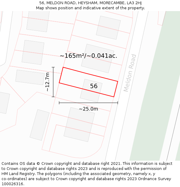 56, MELDON ROAD, HEYSHAM, MORECAMBE, LA3 2HJ: Plot and title map