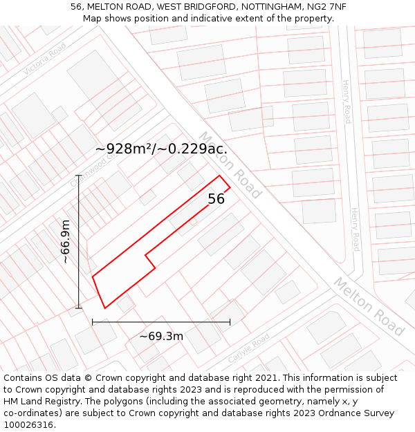 56, MELTON ROAD, WEST BRIDGFORD, NOTTINGHAM, NG2 7NF: Plot and title map