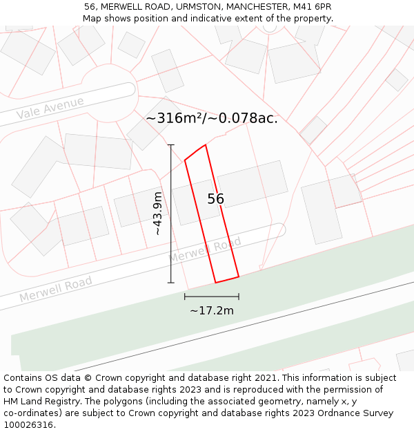 56, MERWELL ROAD, URMSTON, MANCHESTER, M41 6PR: Plot and title map