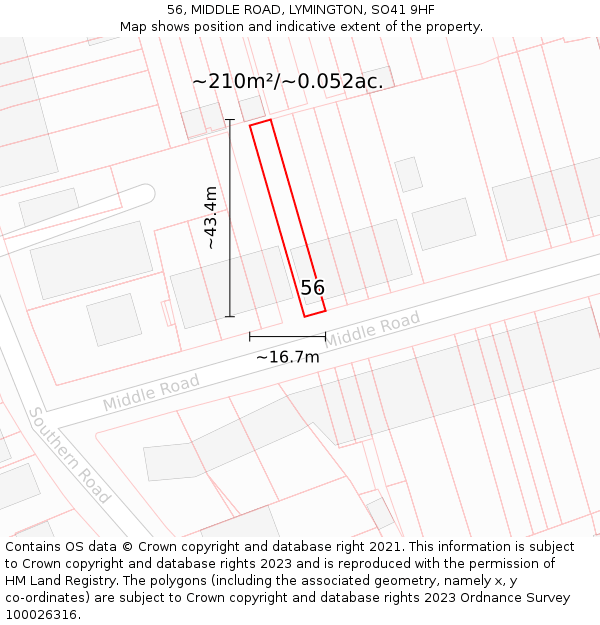 56, MIDDLE ROAD, LYMINGTON, SO41 9HF: Plot and title map