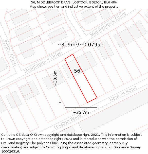 56, MIDDLEBROOK DRIVE, LOSTOCK, BOLTON, BL6 4RH: Plot and title map