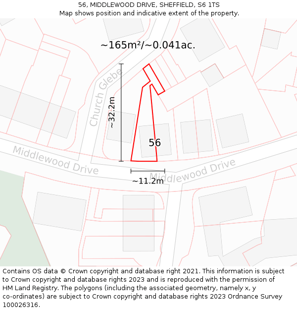 56, MIDDLEWOOD DRIVE, SHEFFIELD, S6 1TS: Plot and title map