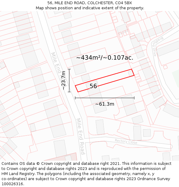 56, MILE END ROAD, COLCHESTER, CO4 5BX: Plot and title map