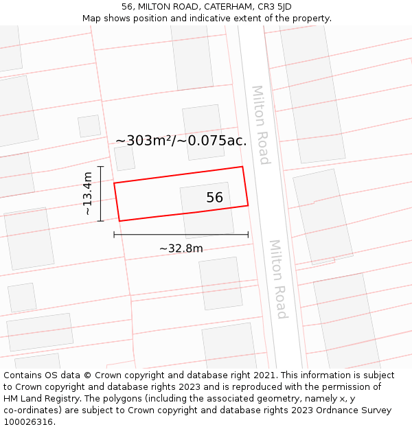 56, MILTON ROAD, CATERHAM, CR3 5JD: Plot and title map