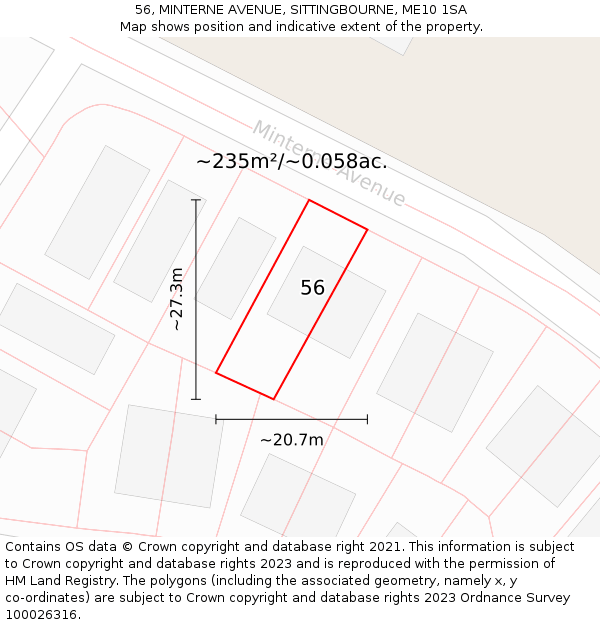 56, MINTERNE AVENUE, SITTINGBOURNE, ME10 1SA: Plot and title map