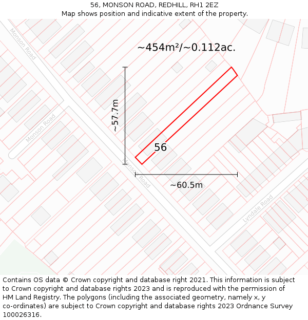 56, MONSON ROAD, REDHILL, RH1 2EZ: Plot and title map