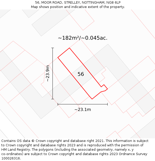 56, MOOR ROAD, STRELLEY, NOTTINGHAM, NG8 6LP: Plot and title map