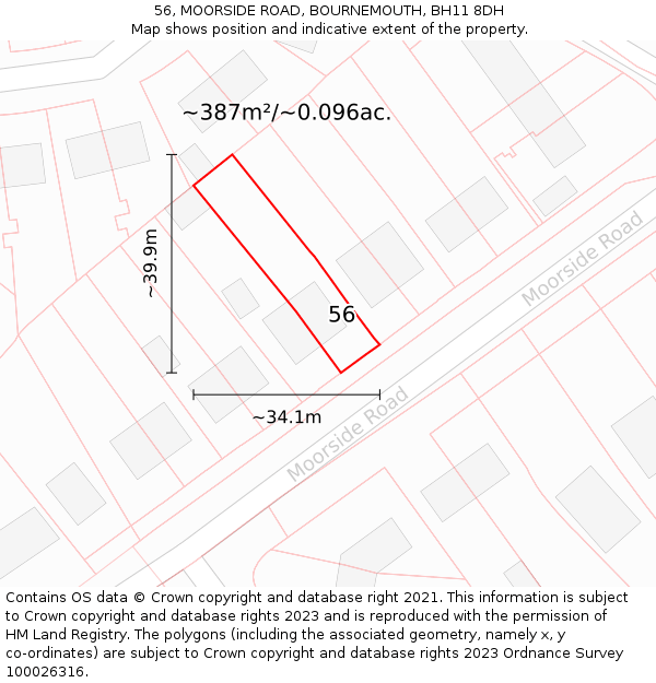 56, MOORSIDE ROAD, BOURNEMOUTH, BH11 8DH: Plot and title map