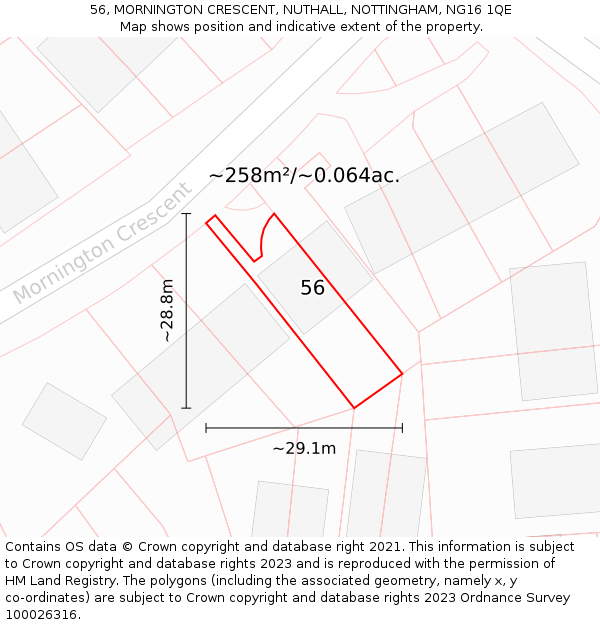 56, MORNINGTON CRESCENT, NUTHALL, NOTTINGHAM, NG16 1QE: Plot and title map