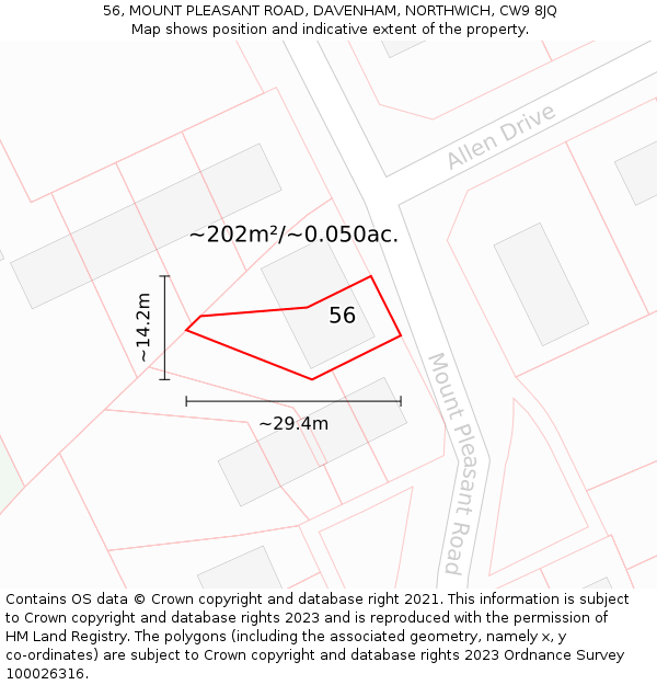 56, MOUNT PLEASANT ROAD, DAVENHAM, NORTHWICH, CW9 8JQ: Plot and title map