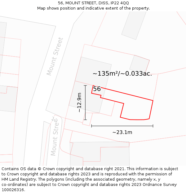 56, MOUNT STREET, DISS, IP22 4QQ: Plot and title map