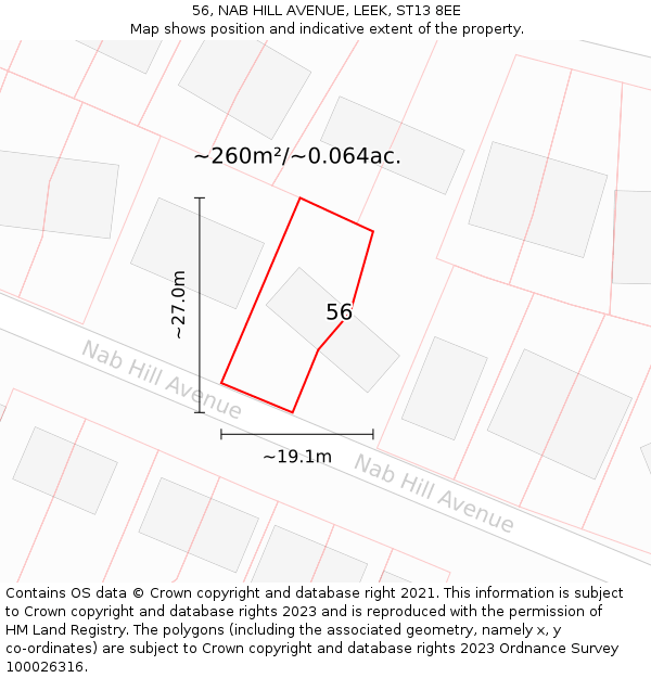 56, NAB HILL AVENUE, LEEK, ST13 8EE: Plot and title map