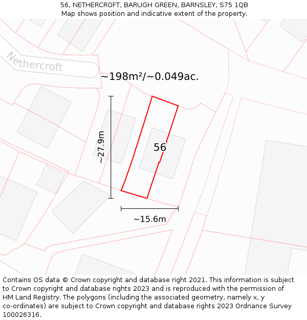 56, NETHERCROFT, BARUGH GREEN, BARNSLEY, S75 1QB: Plot and title map