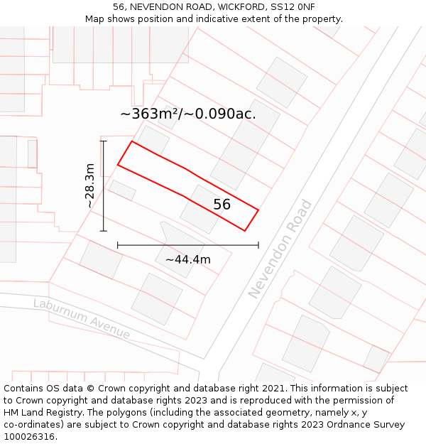 56, NEVENDON ROAD, WICKFORD, SS12 0NF: Plot and title map