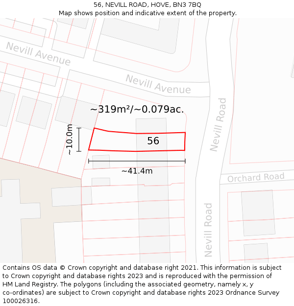 56, NEVILL ROAD, HOVE, BN3 7BQ: Plot and title map