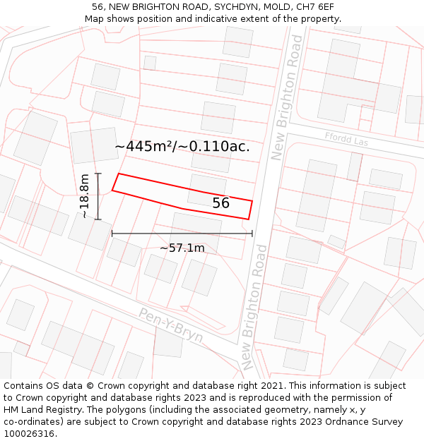 56, NEW BRIGHTON ROAD, SYCHDYN, MOLD, CH7 6EF: Plot and title map
