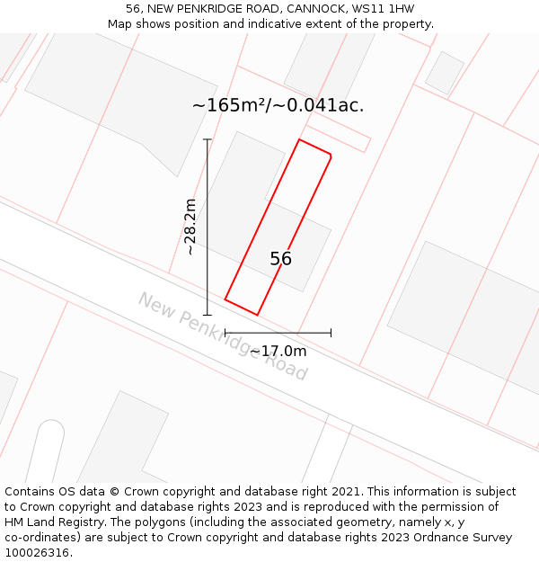 56, NEW PENKRIDGE ROAD, CANNOCK, WS11 1HW: Plot and title map