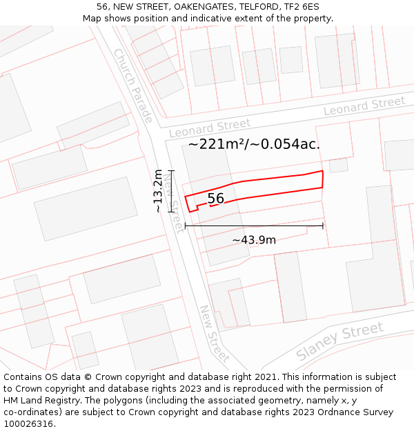 56, NEW STREET, OAKENGATES, TELFORD, TF2 6ES: Plot and title map