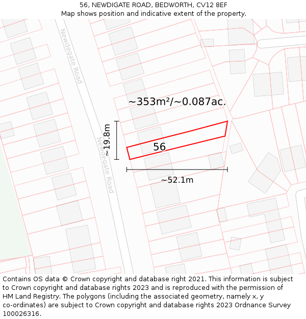 56, NEWDIGATE ROAD, BEDWORTH, CV12 8EF: Plot and title map