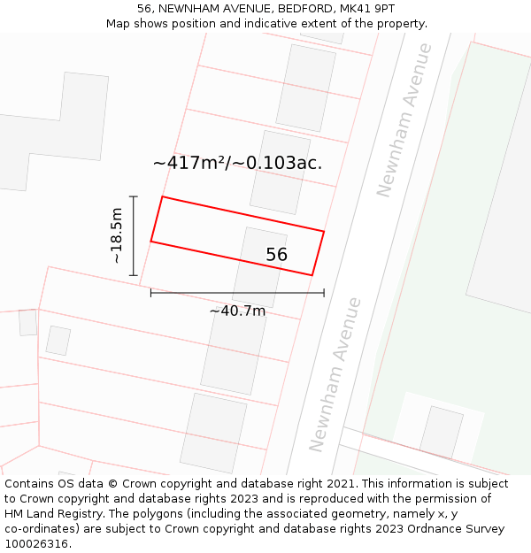 56, NEWNHAM AVENUE, BEDFORD, MK41 9PT: Plot and title map