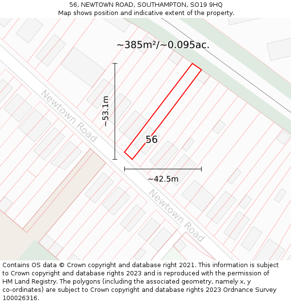 56, NEWTOWN ROAD, SOUTHAMPTON, SO19 9HQ: Plot and title map