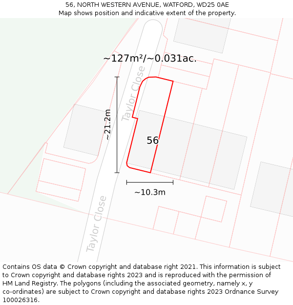 56, NORTH WESTERN AVENUE, WATFORD, WD25 0AE: Plot and title map