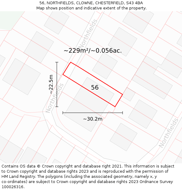 56, NORTHFIELDS, CLOWNE, CHESTERFIELD, S43 4BA: Plot and title map