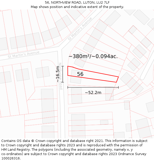 56, NORTHVIEW ROAD, LUTON, LU2 7LF: Plot and title map