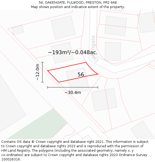 56, OAKENGATE, FULWOOD, PRESTON, PR2 9AE: Plot and title map