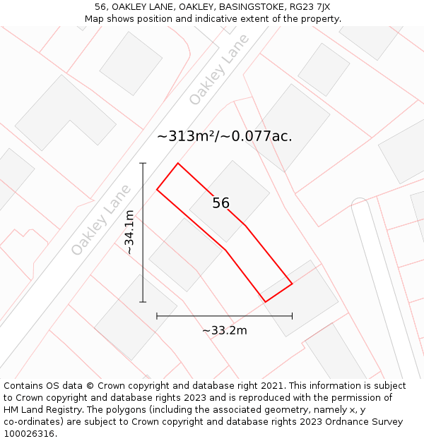 56, OAKLEY LANE, OAKLEY, BASINGSTOKE, RG23 7JX: Plot and title map