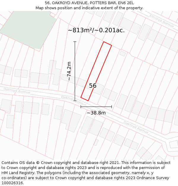 56, OAKROYD AVENUE, POTTERS BAR, EN6 2EL: Plot and title map