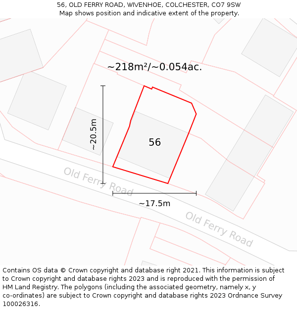 56, OLD FERRY ROAD, WIVENHOE, COLCHESTER, CO7 9SW: Plot and title map