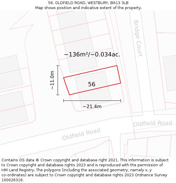 56, OLDFIELD ROAD, WESTBURY, BA13 3LB: Plot and title map