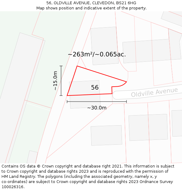 56, OLDVILLE AVENUE, CLEVEDON, BS21 6HG: Plot and title map