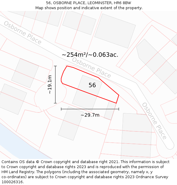 56, OSBORNE PLACE, LEOMINSTER, HR6 8BW: Plot and title map