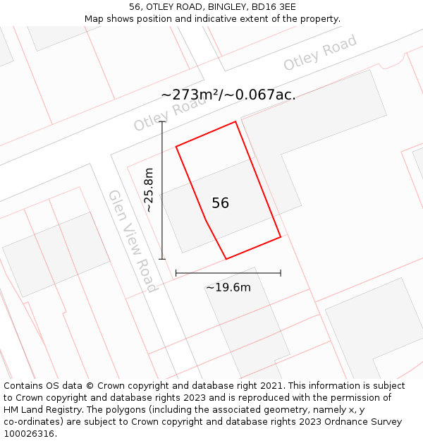 56, OTLEY ROAD, BINGLEY, BD16 3EE: Plot and title map