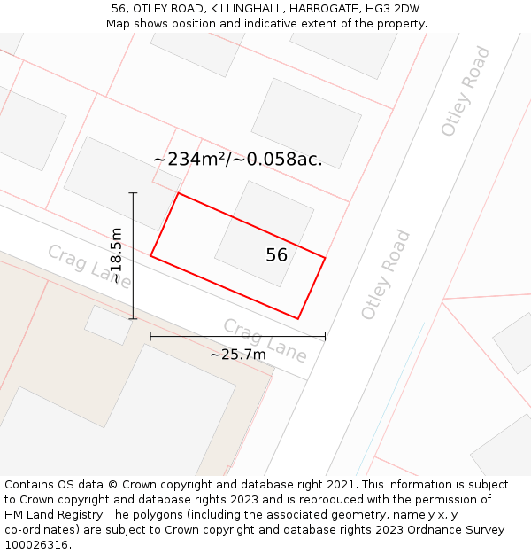 56, OTLEY ROAD, KILLINGHALL, HARROGATE, HG3 2DW: Plot and title map