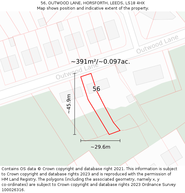 56, OUTWOOD LANE, HORSFORTH, LEEDS, LS18 4HX: Plot and title map