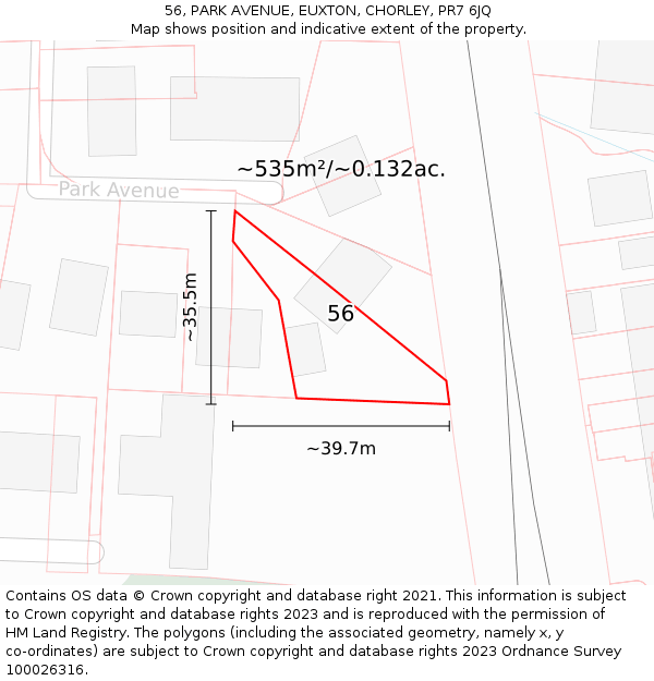 56, PARK AVENUE, EUXTON, CHORLEY, PR7 6JQ: Plot and title map